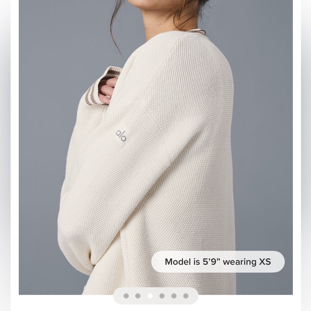 ALO Yoga Cream Knit Cardigan with Taupe Trim - Picture 3 of 8
